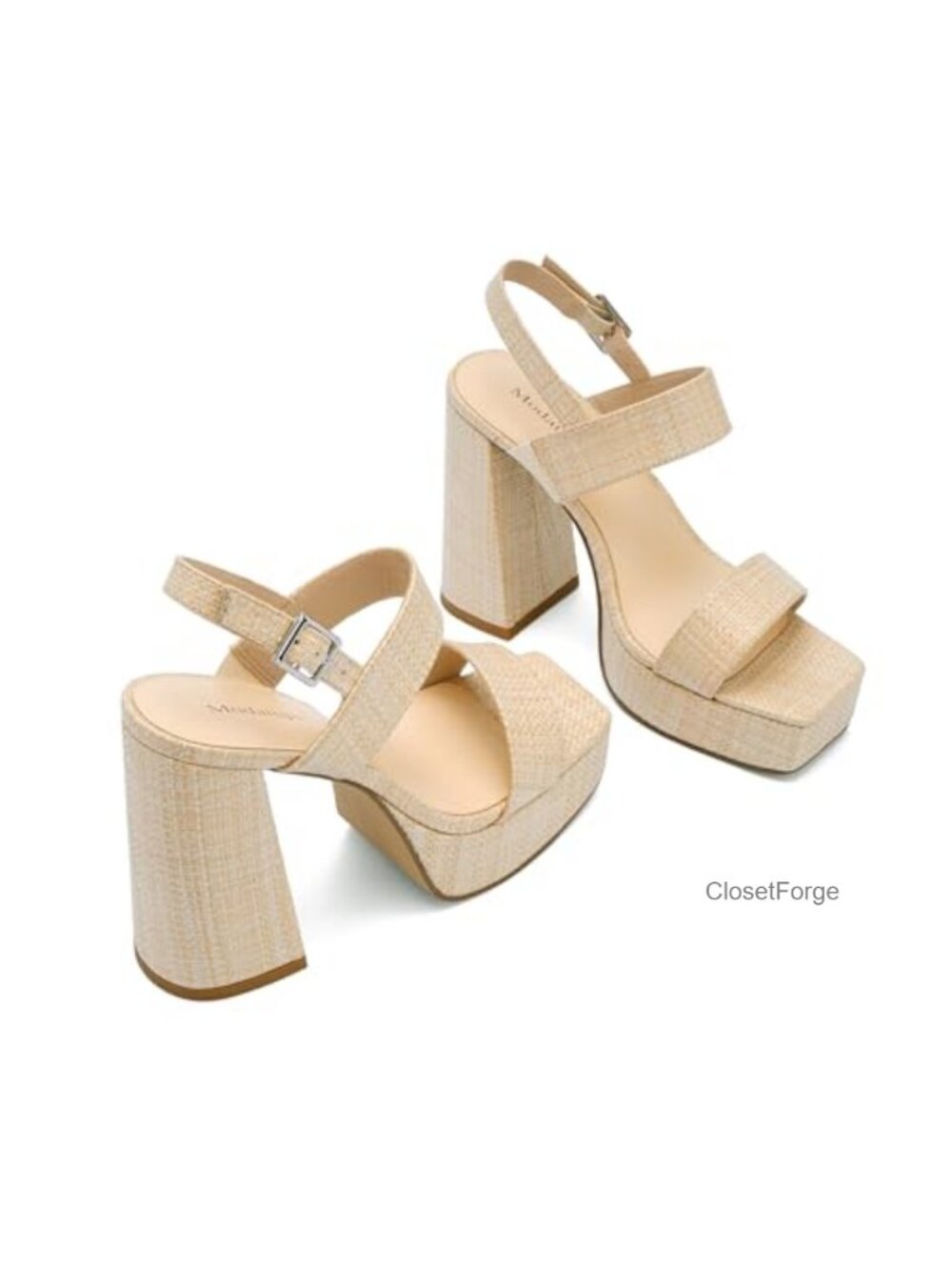 Women's Platform Heels Square Open Toe Chunky Block Heel Sandals Adjustable - Picture 5 of 6